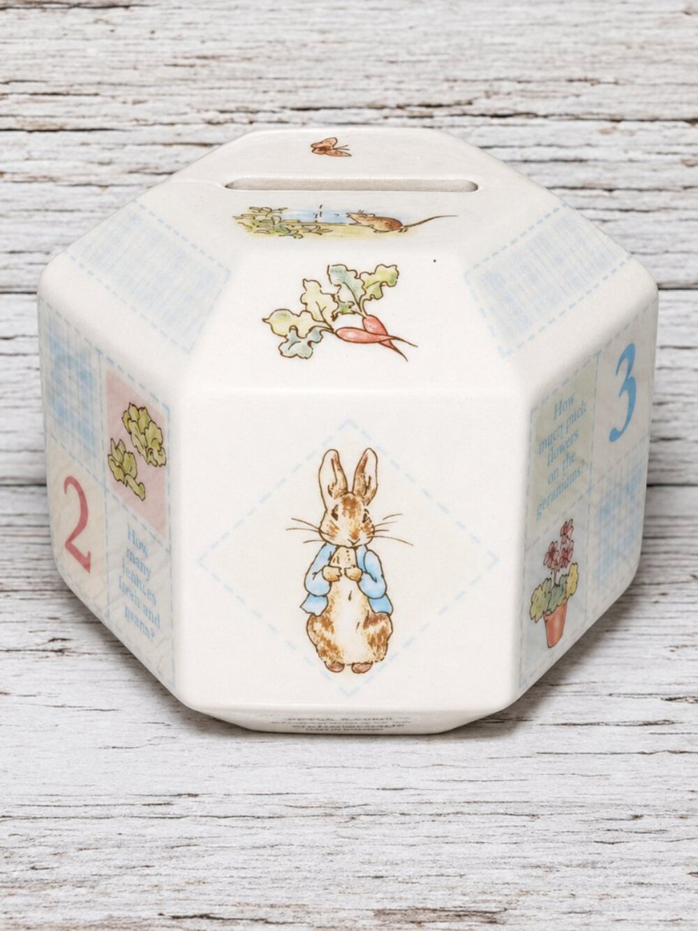 Wedgwood Peter Rabbit Hexagonal Ceramic Coin Bank Nursery Baby Shower Gift 1997